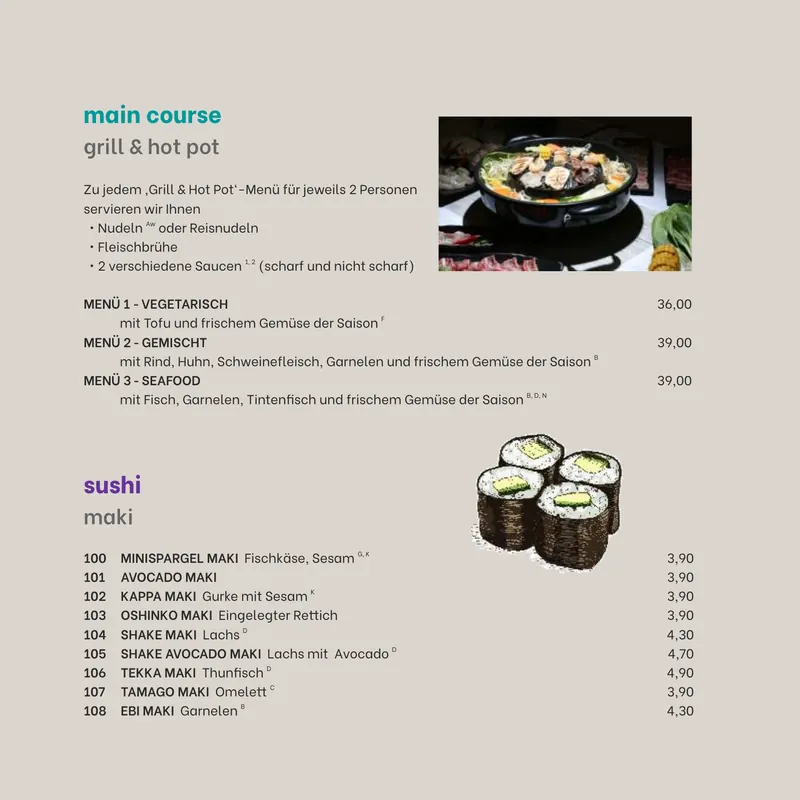 Speisekarte CÔDÔ Albertplatz, Seite 8: Grill & Hot Pot, Sushi Maki