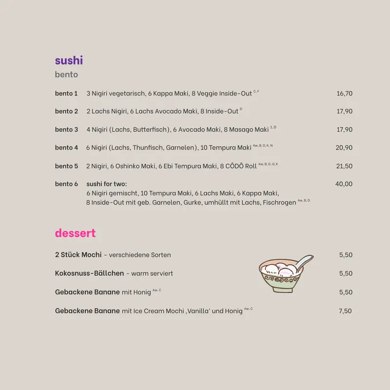 Speisekarte CÔDÔ Albertplatz, Seite 11: Sushi for two, Dessert