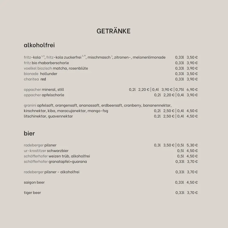 Speisekarte CÔDÔ Albertplatz, Seite 12: Getränke: alkoholfrei, Bier