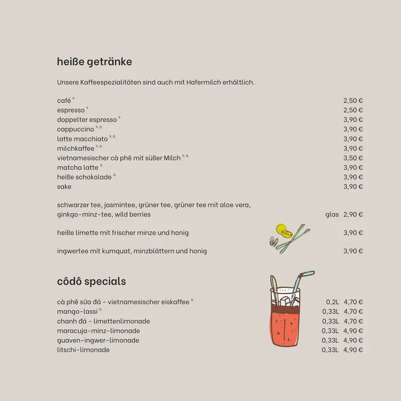 Speisekarte CÔDÔ Albertplatz, Seite 13: Heiße Getränke, CÔDÔ Specials
