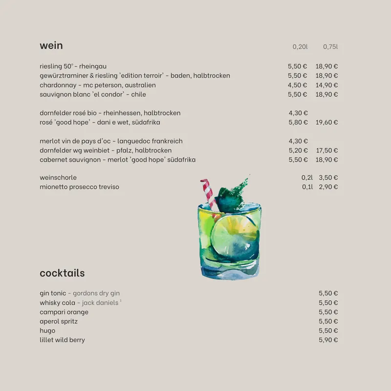 Speisekarte CÔDÔ Albertplatz, Seite 14: Wein, Weinschorle, Cocktails