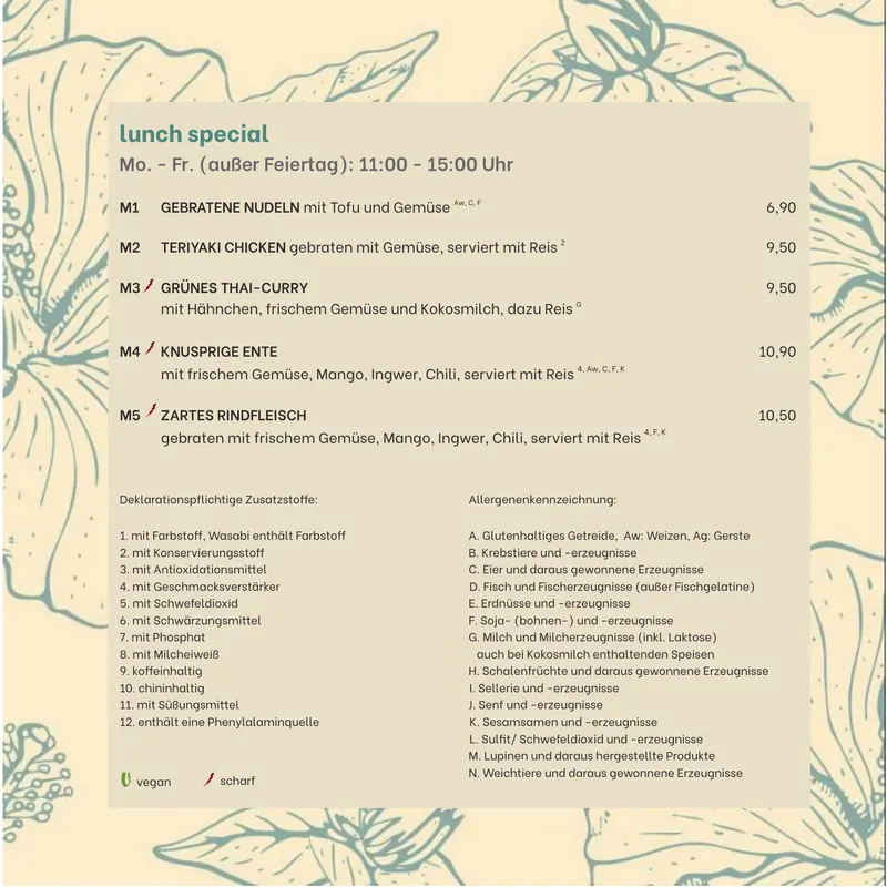 Speisekarte CÔDÔ Schauburg, Seite 3: Lunch Special (Mo.–Fr. 11–15 Uhr), Zusatzstoffe und Allergene
