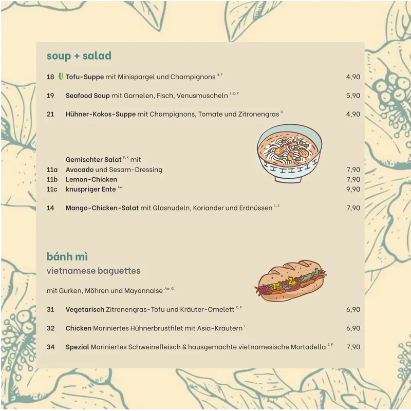 Speisekarte CÔDÔ Schauburg, Seite 4: Suppen und Salate, Bánh mì