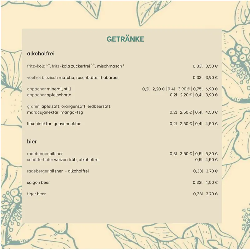 Speisekarte CÔDÔ Schauburg, Seite 12: Getränke: alkoholfrei, Bier