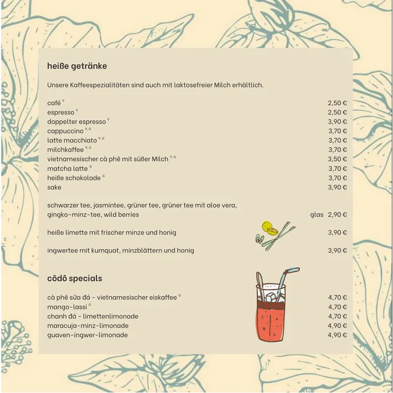 Speisekarte CÔDÔ Schauburg, Seite 13: Heiße Getränke, CÔDÔ Specials